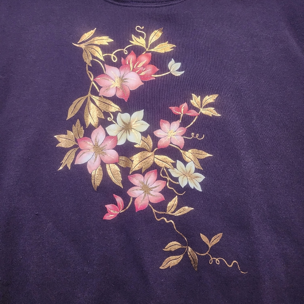 Vintage 90s Day Breeze Women's XL Gold Flower Double Collar Crewneck Sweatshirt - Picture 4 of 8